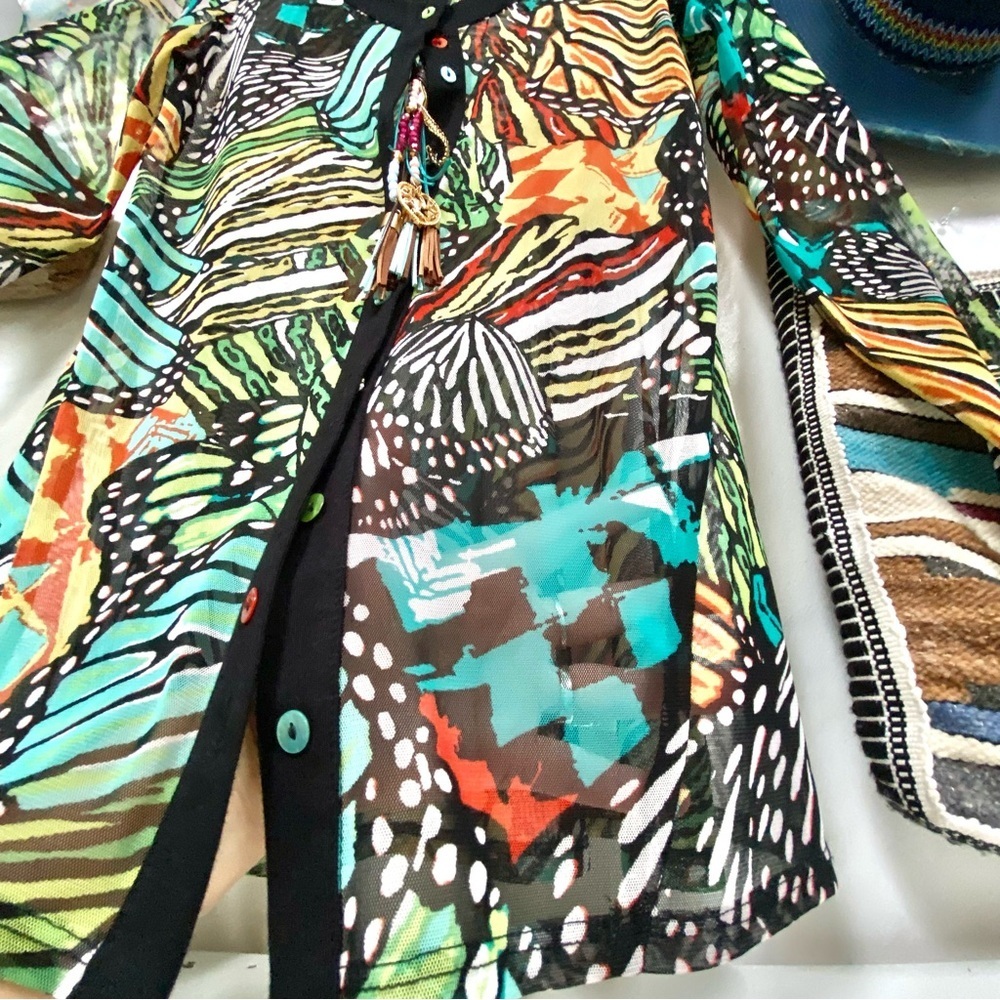 Butterfly cardigan boho semi sheer gem w resort vacay cruise vibe - Picture 16 of 16